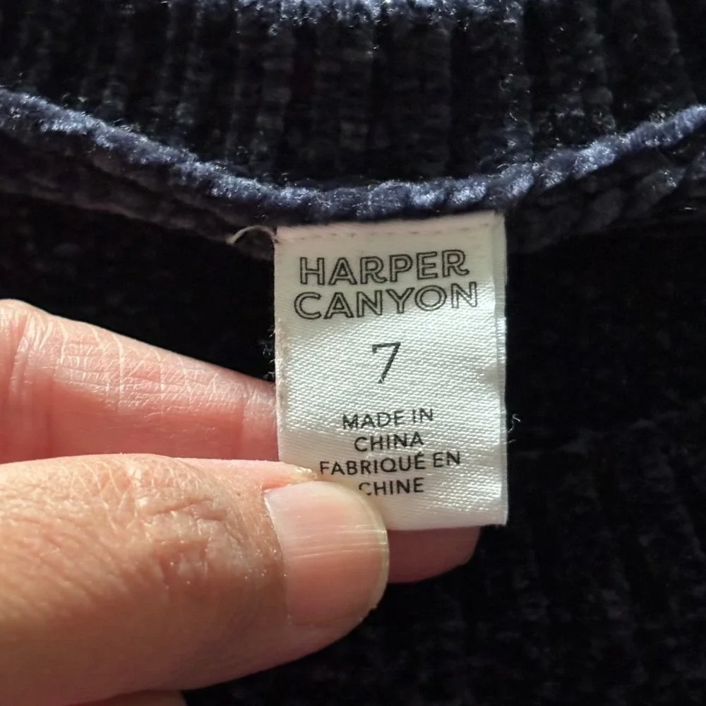 Harper Canyon Girls Navy Blue Chenille Knit Sweater Size 7 Pullover Crew Neck